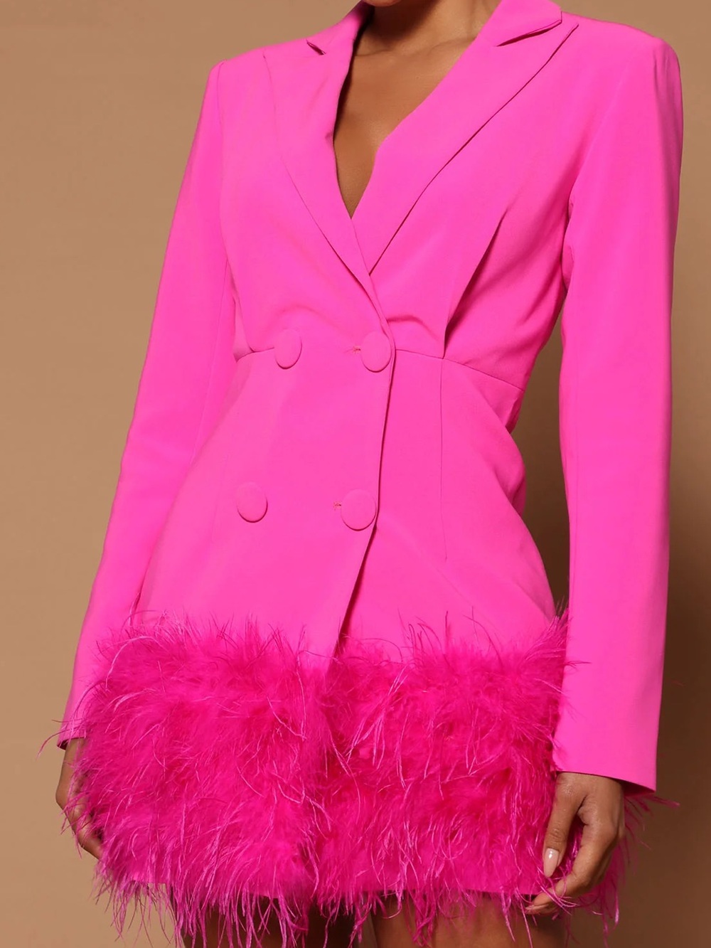 Fashion Nova Hot Pink Feather Hem Blazer - Picture 7 of 15